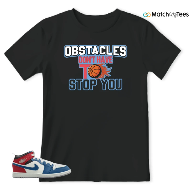 NIKE JORDAN 1 MID TRUE BLUE VARSITY RED (PS) SNEAKER Matching Tees t-shirt