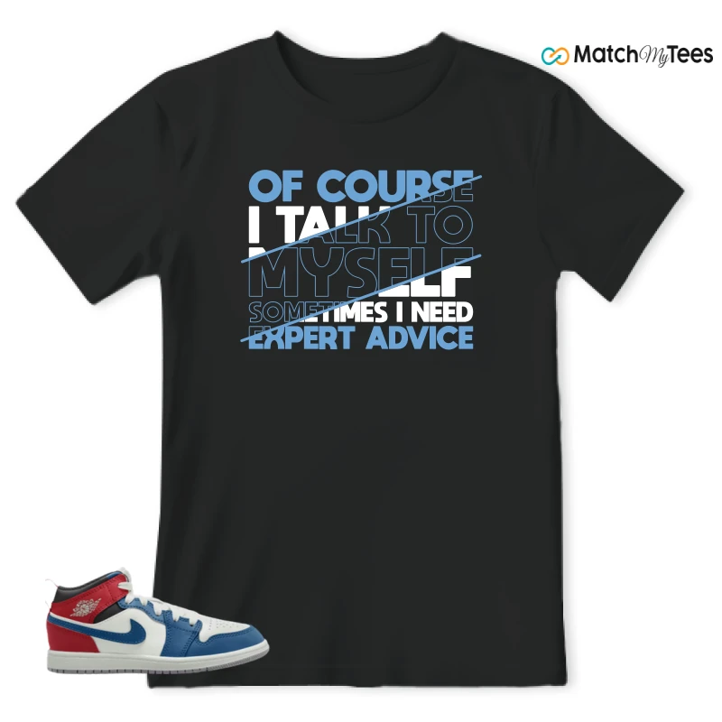NIKE JORDAN 1 MID TRUE BLUE VARSITY RED (PS) SNEAKER Matching Tees t-shirt