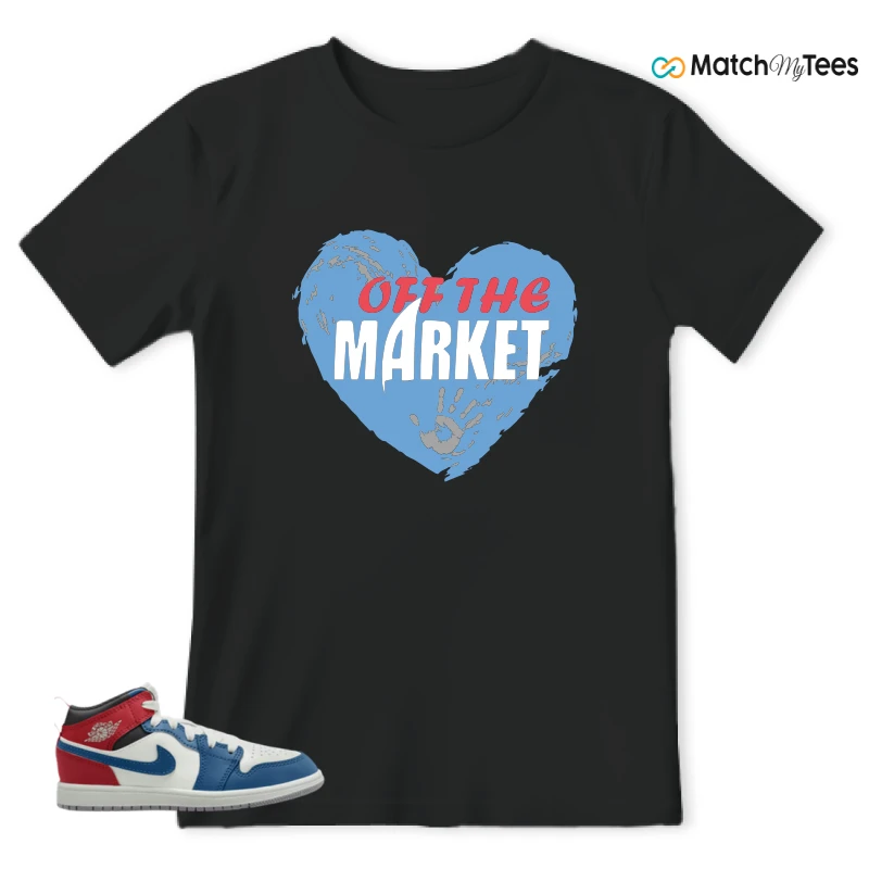 NIKE JORDAN 1 MID TRUE BLUE VARSITY RED (PS) SNEAKER Matching Tees t-shirt