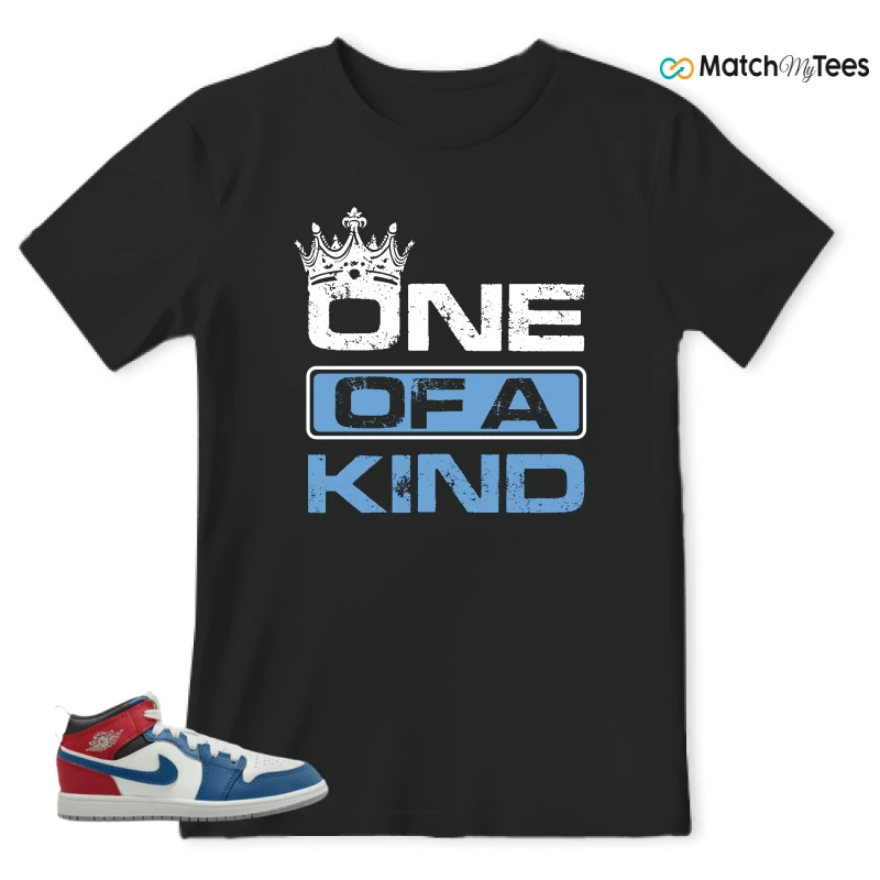 NIKE JORDAN 1 MID TRUE BLUE VARSITY RED (PS) SNEAKER Matching Tees t-shirt