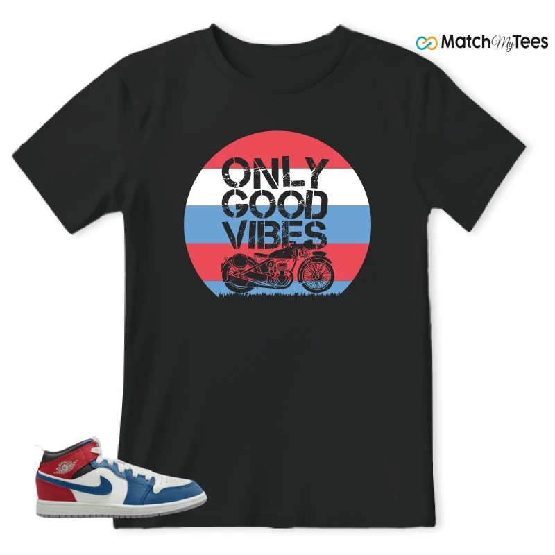 NIKE JORDAN 1 MID TRUE BLUE VARSITY RED (PS) SNEAKER Matching Tees t-shirt
