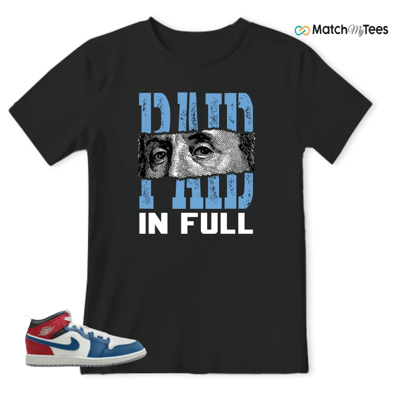NIKE JORDAN 1 MID TRUE BLUE VARSITY RED (PS) SNEAKER Matching Tees t-shirt