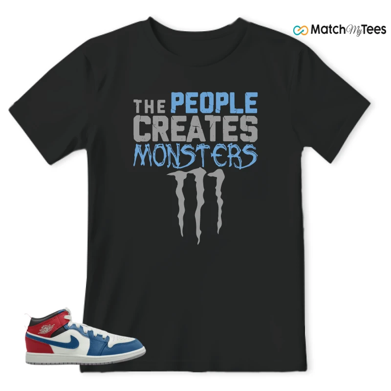 NIKE JORDAN 1 MID TRUE BLUE VARSITY RED (PS) SNEAKER Matching Tees t-shirt