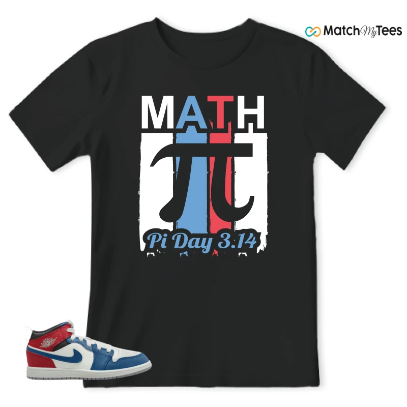 NIKE JORDAN 1 MID TRUE BLUE VARSITY RED (PS) SNEAKER Matching Tees t-shirt