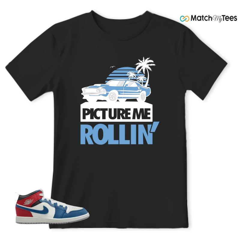 NIKE JORDAN 1 MID TRUE BLUE VARSITY RED (PS) SNEAKER Matching Tees t-shirt