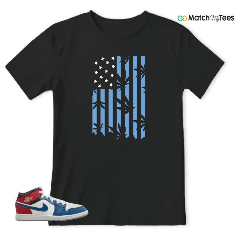 NIKE JORDAN 1 MID TRUE BLUE VARSITY RED (PS) SNEAKER Matching Tees t-shirt