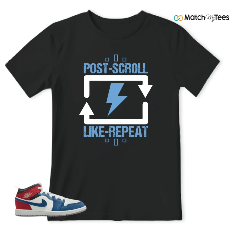 NIKE JORDAN 1 MID TRUE BLUE VARSITY RED (PS) SNEAKER Matching Tees t-shirt