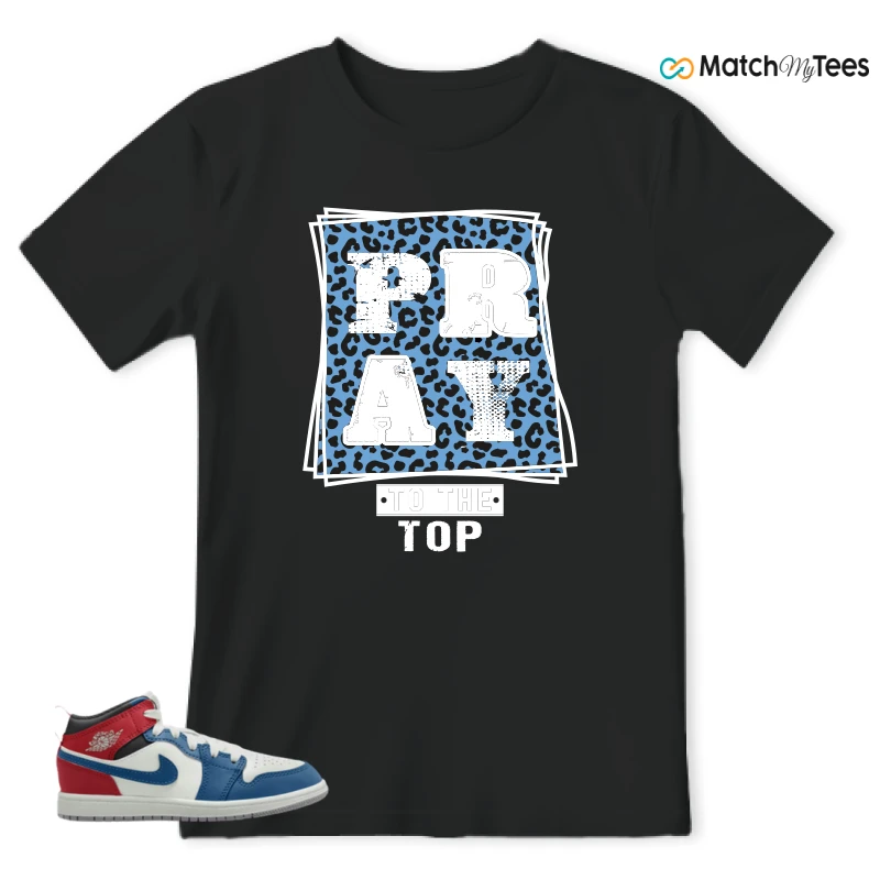 NIKE JORDAN 1 MID TRUE BLUE VARSITY RED (PS) SNEAKER Matching Tees t-shirt