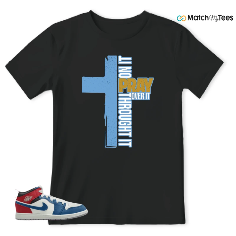 NIKE JORDAN 1 MID TRUE BLUE VARSITY RED (PS) SNEAKER Matching Tees t-shirt