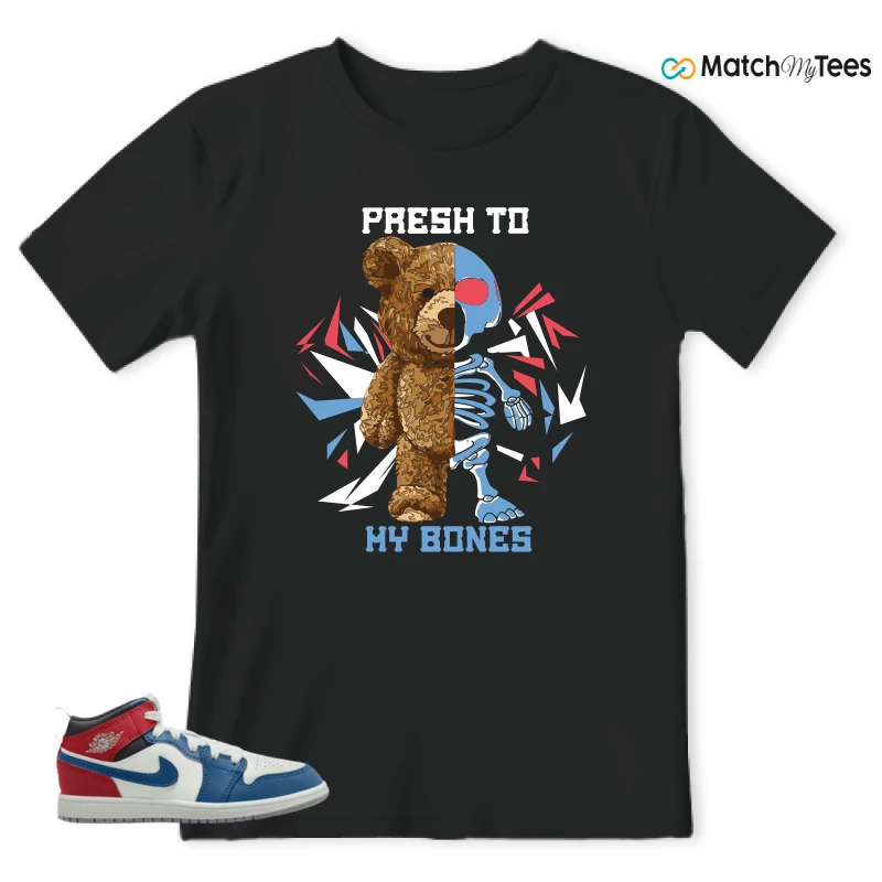 NIKE JORDAN 1 MID TRUE BLUE VARSITY RED (PS) SNEAKER Matching Tees t-shirt