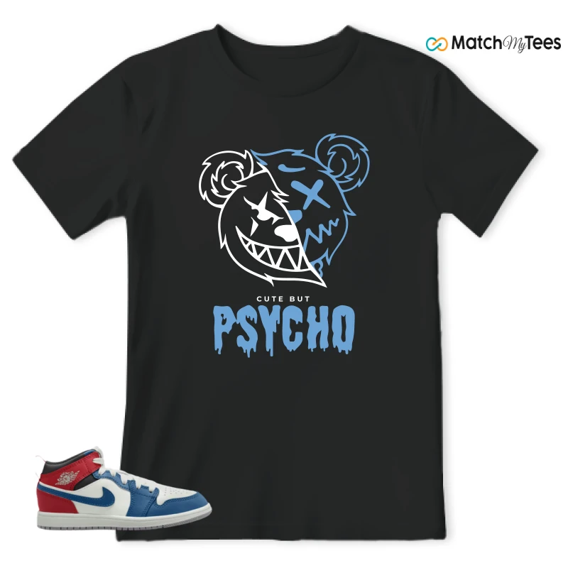NIKE JORDAN 1 MID TRUE BLUE VARSITY RED (PS) SNEAKER Matching Tees t-shirt
