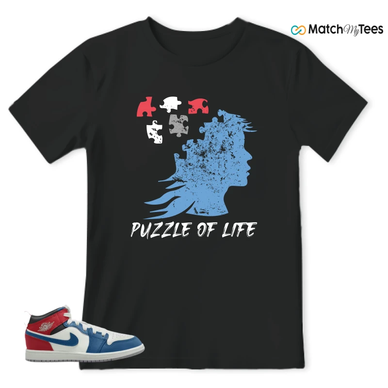 NIKE JORDAN 1 MID TRUE BLUE VARSITY RED (PS) SNEAKER Matching Tees t-shirt