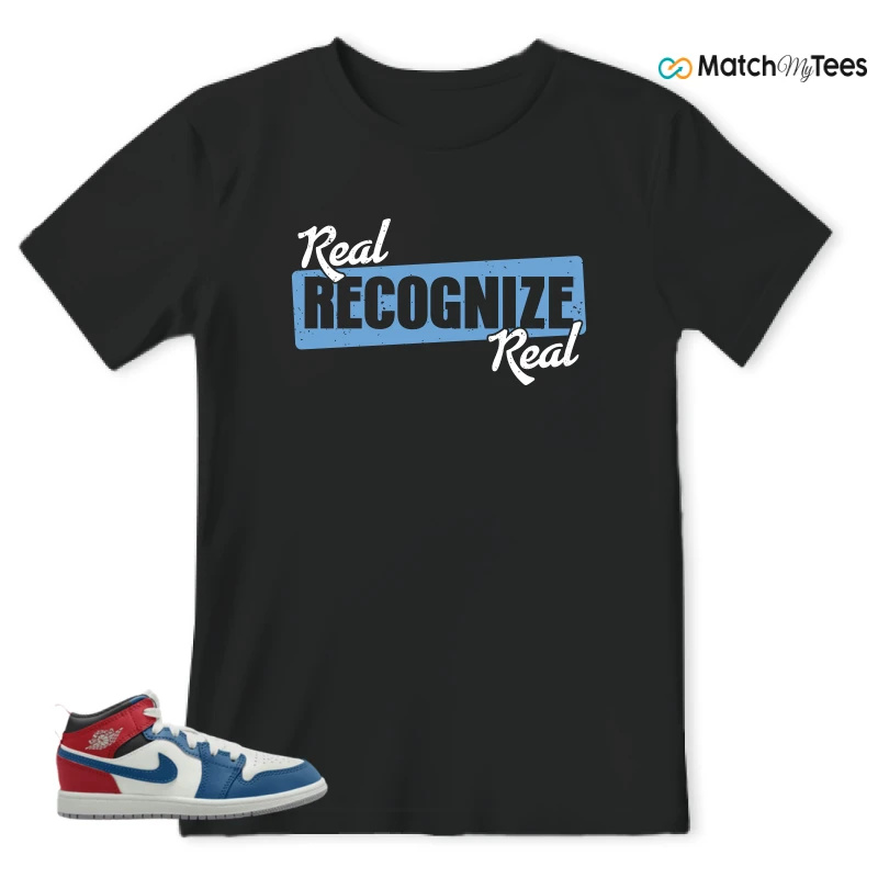 NIKE JORDAN 1 MID TRUE BLUE VARSITY RED (PS) SNEAKER Matching Tees t-shirt