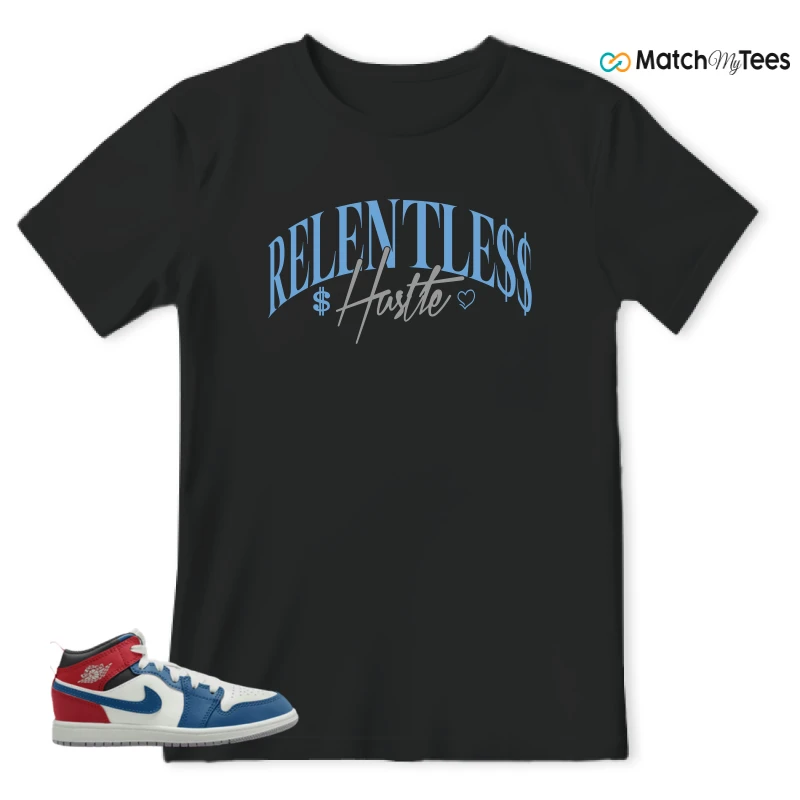 NIKE JORDAN 1 MID TRUE BLUE VARSITY RED (PS) SNEAKER Matching Tees t-shirt