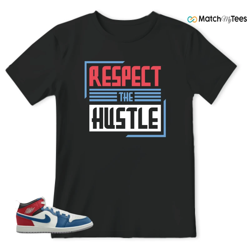 NIKE JORDAN 1 MID TRUE BLUE VARSITY RED (PS) SNEAKER Matching Tees t-shirt