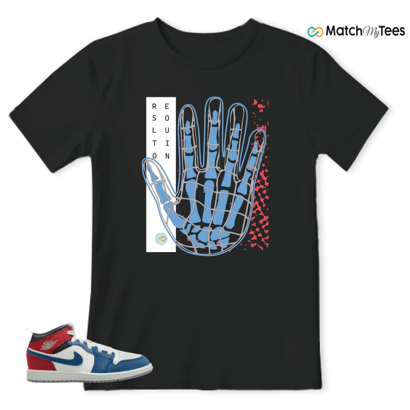 NIKE JORDAN 1 MID TRUE BLUE VARSITY RED (PS) SNEAKER Matching Tees t-shirt