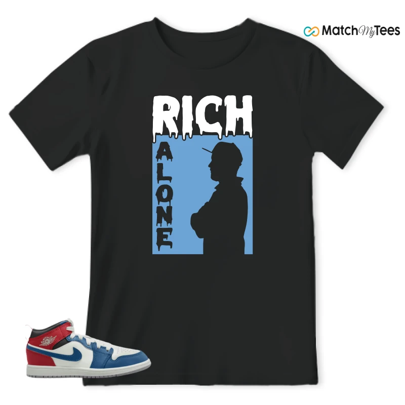 NIKE JORDAN 1 MID TRUE BLUE VARSITY RED (PS) SNEAKER Matching Tees t-shirt