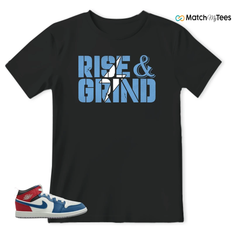 NIKE JORDAN 1 MID TRUE BLUE VARSITY RED (PS) SNEAKER Matching Tees t-shirt