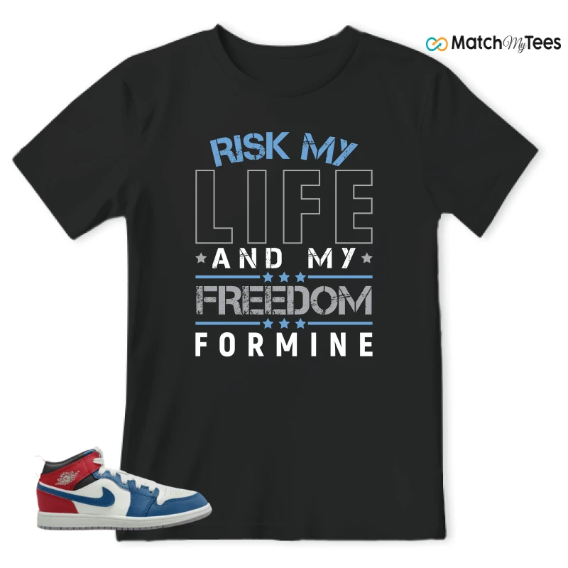 NIKE JORDAN 1 MID TRUE BLUE VARSITY RED (PS) SNEAKER Matching Tees t-shirt