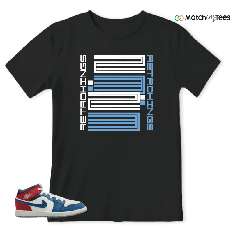 NIKE JORDAN 1 MID TRUE BLUE VARSITY RED (PS) SNEAKER Matching Tees t-shirt