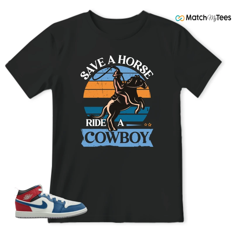 NIKE JORDAN 1 MID TRUE BLUE VARSITY RED (PS) SNEAKER Matching Tees t-shirt