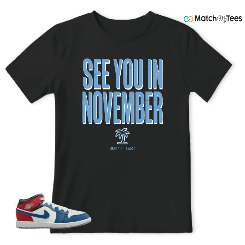 NIKE JORDAN 1 MID TRUE BLUE VARSITY RED (PS) SNEAKER Matching Tees t-shirt