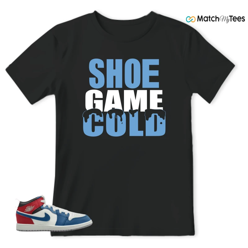 NIKE JORDAN 1 MID TRUE BLUE VARSITY RED (PS) SNEAKER/TRUE BLUE/VARSITY RED/BLACK/SUMMIT WHITE matching T-shirt