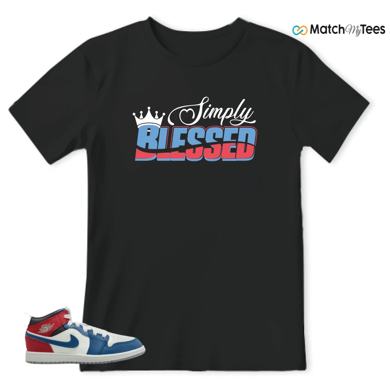 NIKE JORDAN 1 MID TRUE BLUE VARSITY RED (PS) SNEAKER Matching Tees t-shirt