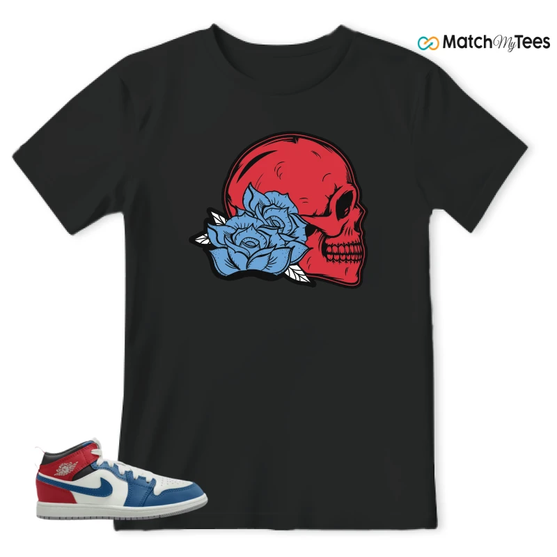 NIKE JORDAN 1 MID TRUE BLUE VARSITY RED (PS) SNEAKER Matching Tees t-shirt