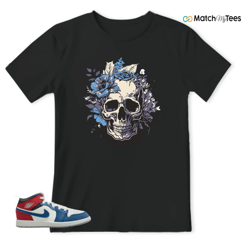 NIKE JORDAN 1 MID TRUE BLUE VARSITY RED (PS) SNEAKER Matching Tees t-shirt