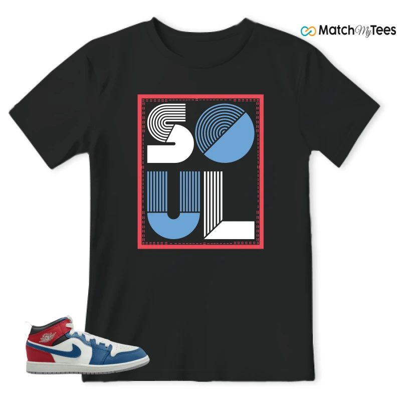 NIKE JORDAN 1 MID TRUE BLUE VARSITY RED (PS) SNEAKER Matching Tees t-shirt