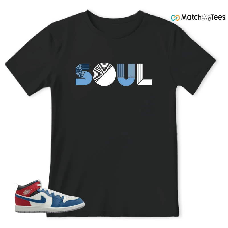 NIKE JORDAN 1 MID TRUE BLUE VARSITY RED (PS) SNEAKER Matching Tees t-shirt