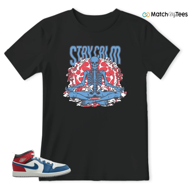NIKE JORDAN 1 MID TRUE BLUE VARSITY RED (PS) SNEAKER Matching Tees t-shirt