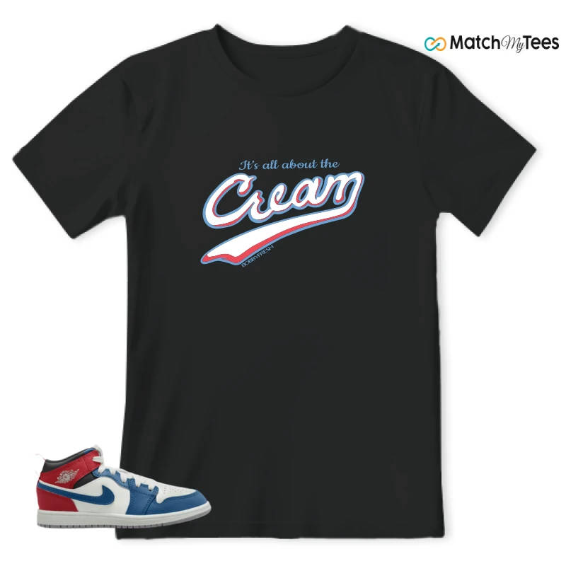 NIKE JORDAN 1 MID TRUE BLUE VARSITY RED (PS) SNEAKER Matching Tees t-shirt