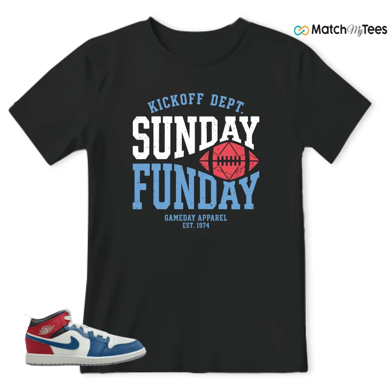 NIKE JORDAN 1 MID TRUE BLUE VARSITY RED (PS) SNEAKER Matching Tees t-shirt