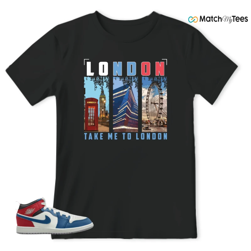 NIKE JORDAN 1 MID TRUE BLUE VARSITY RED (PS) SNEAKER Matching Tees t-shirt