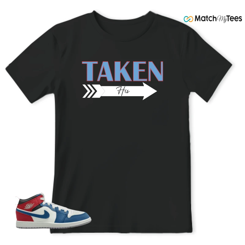 NIKE JORDAN 1 MID TRUE BLUE VARSITY RED (PS) SNEAKER Matching Tees t-shirt