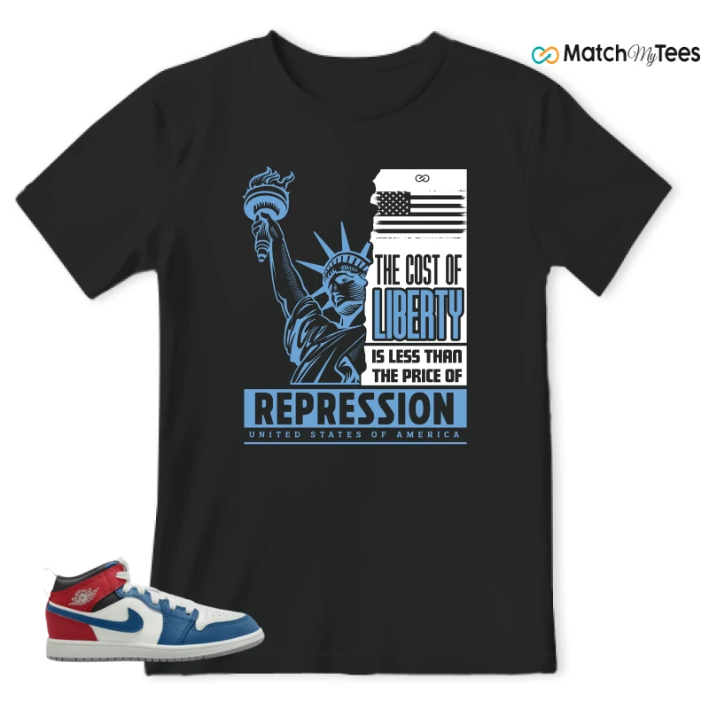 NIKE JORDAN 1 MID TRUE BLUE VARSITY RED (PS) SNEAKER Matching Tees t-shirt