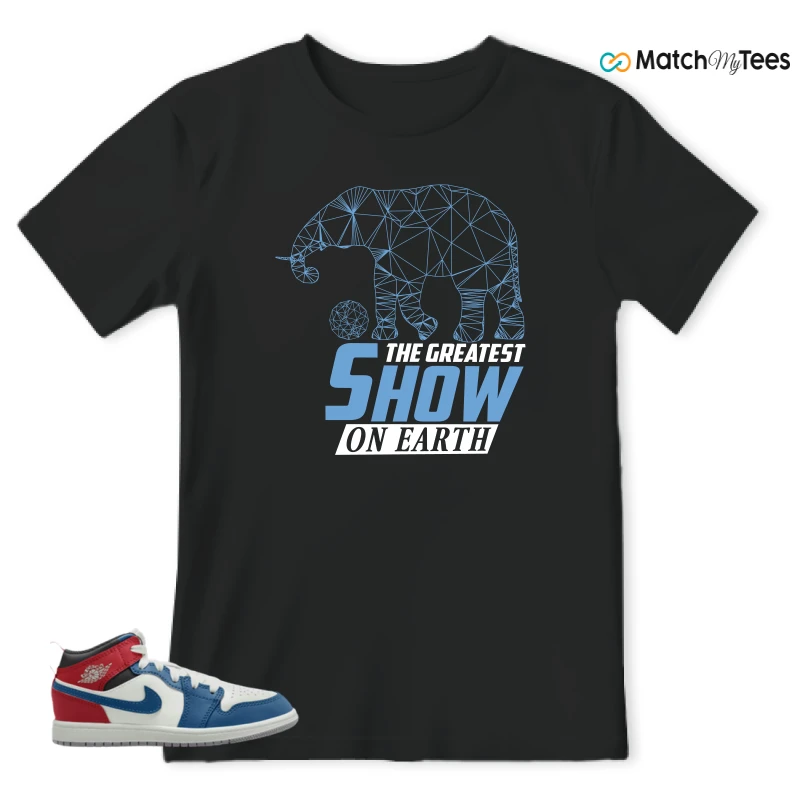NIKE JORDAN 1 MID TRUE BLUE VARSITY RED (PS) SNEAKER Matching Tees t-shirt