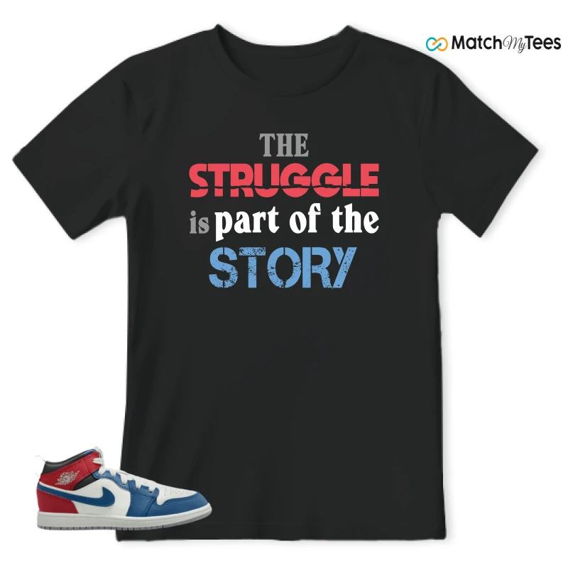 NIKE JORDAN 1 MID TRUE BLUE VARSITY RED (PS) SNEAKER Matching Tees t-shirt