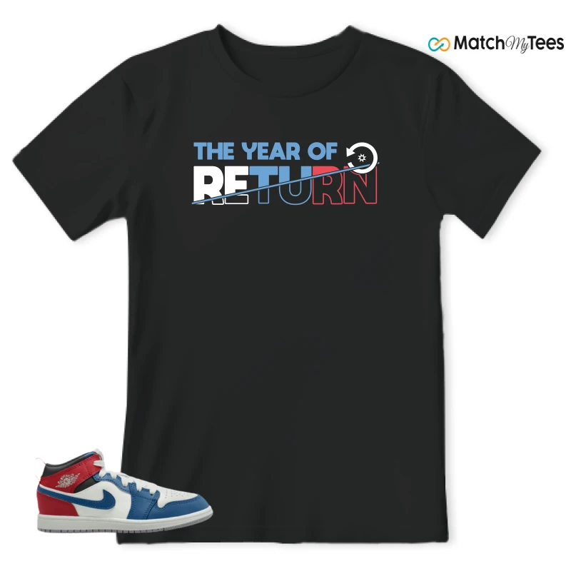 NIKE JORDAN 1 MID TRUE BLUE VARSITY RED (PS) SNEAKER Matching Tees t-shirt