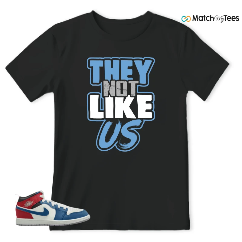 NIKE JORDAN 1 MID TRUE BLUE VARSITY RED (PS) SNEAKER Matching Tees t-shirt