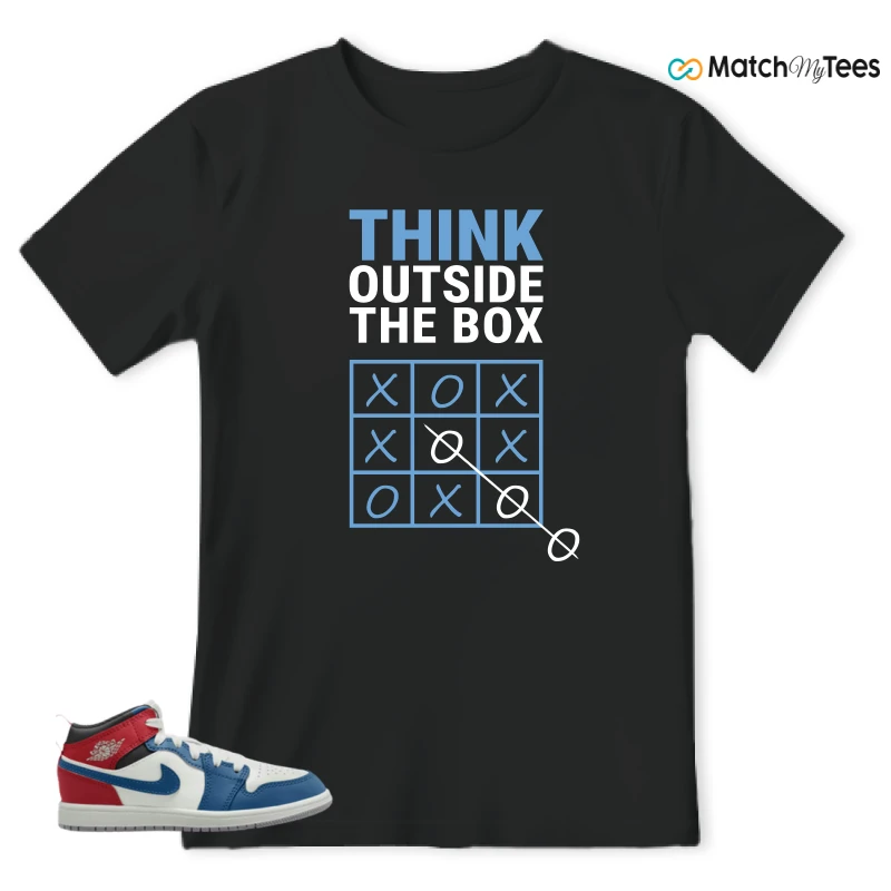 NIKE JORDAN 1 MID TRUE BLUE VARSITY RED (PS) SNEAKER Matching Tees t-shirt