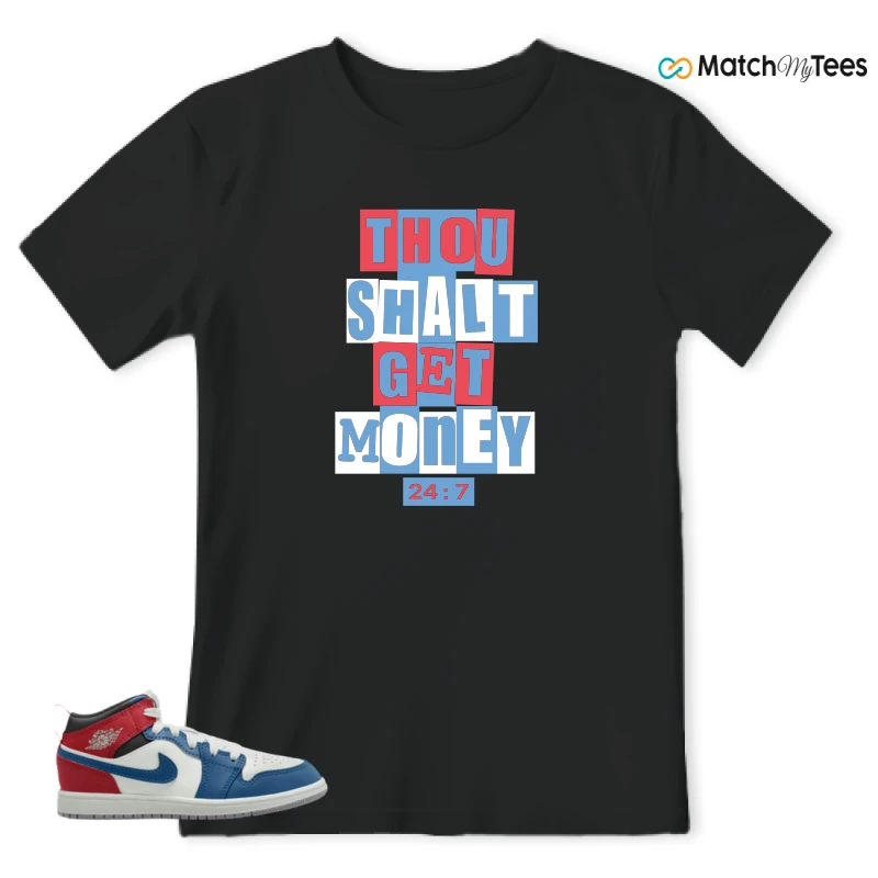 NIKE JORDAN 1 MID TRUE BLUE VARSITY RED (PS) SNEAKER Matching Tees t-shirt