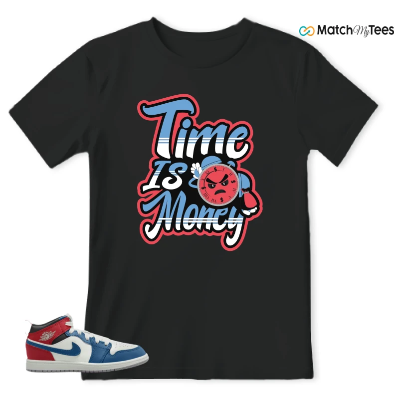 NIKE JORDAN 1 MID TRUE BLUE VARSITY RED (PS) SNEAKER Matching Tees t-shirt