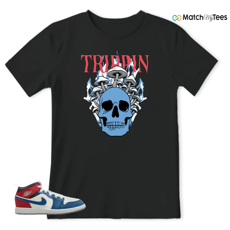 NIKE JORDAN 1 MID TRUE BLUE VARSITY RED (PS) SNEAKER Matching Tees t-shirt