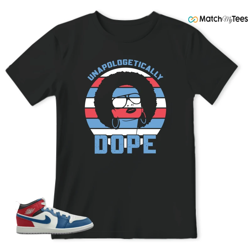 NIKE JORDAN 1 MID TRUE BLUE VARSITY RED (PS) SNEAKER Matching Tees t-shirt