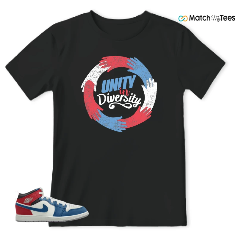 NIKE JORDAN 1 MID TRUE BLUE VARSITY RED (PS) SNEAKER Matching Tees t-shirt