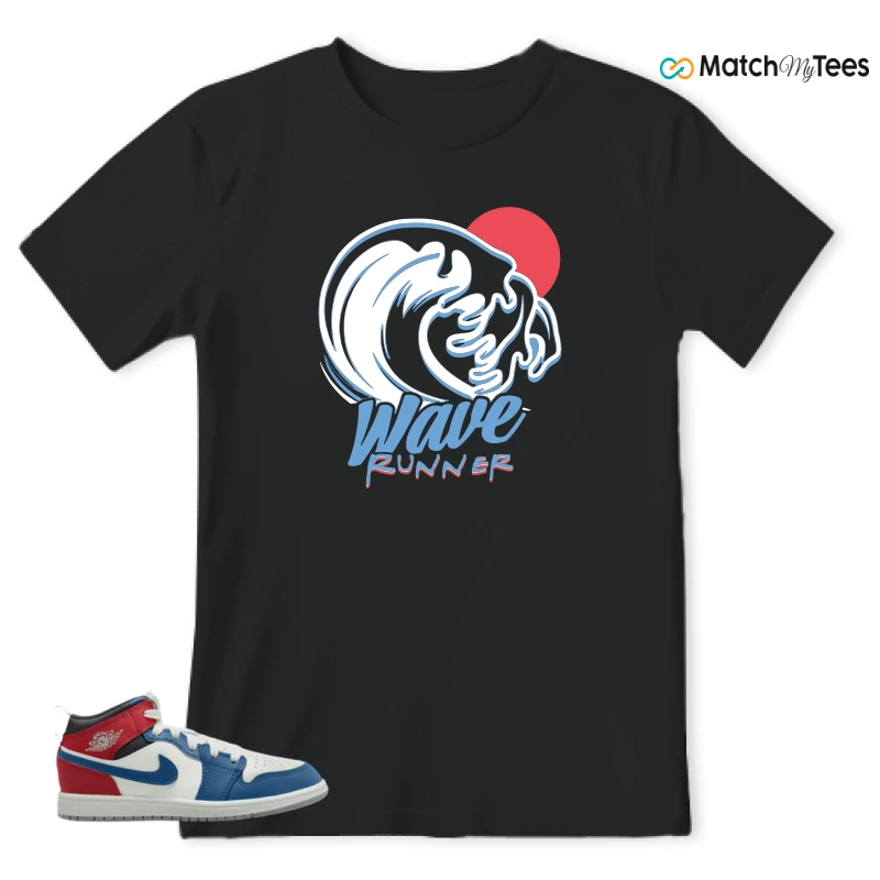 NIKE JORDAN 1 MID TRUE BLUE VARSITY RED (PS) SNEAKER Matching Tees t-shirt