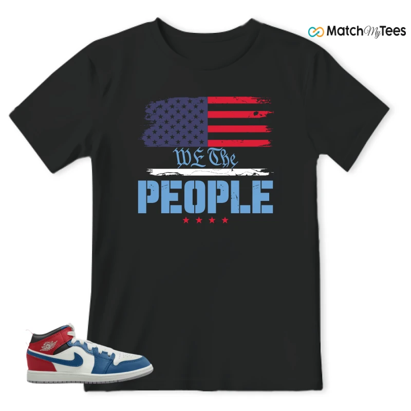 NIKE JORDAN 1 MID TRUE BLUE VARSITY RED (PS) SNEAKER Matching Tees t-shirt